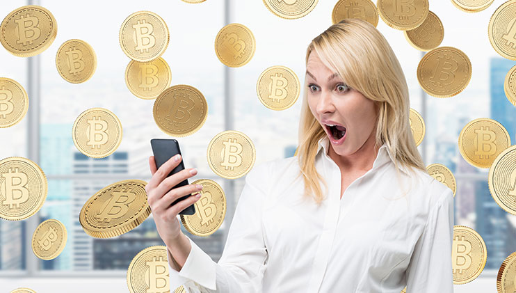 Surprised Woman and Bitcoins